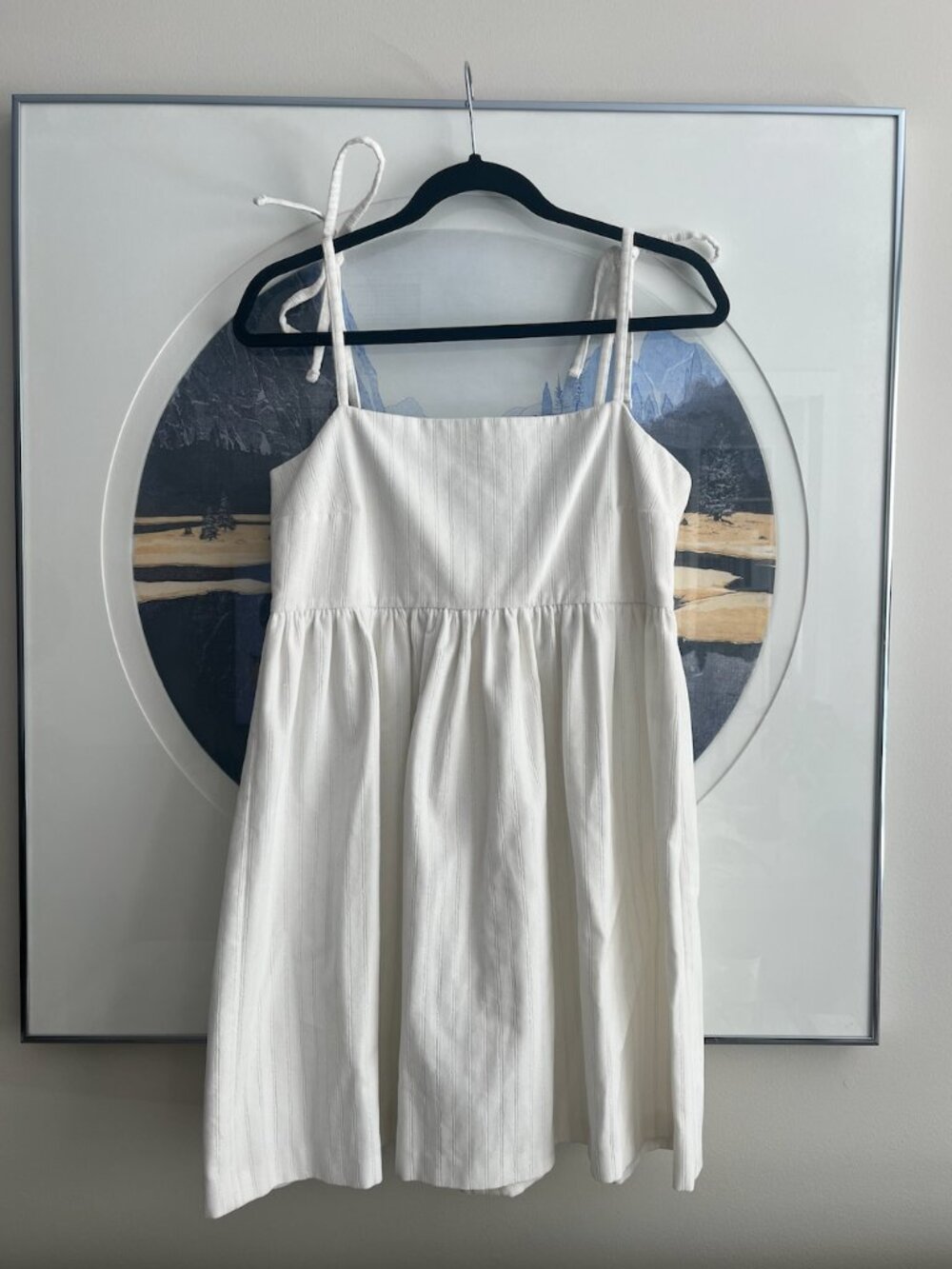 White Mini Dress w/ Silver Pinstripes - Picture 1 of 4